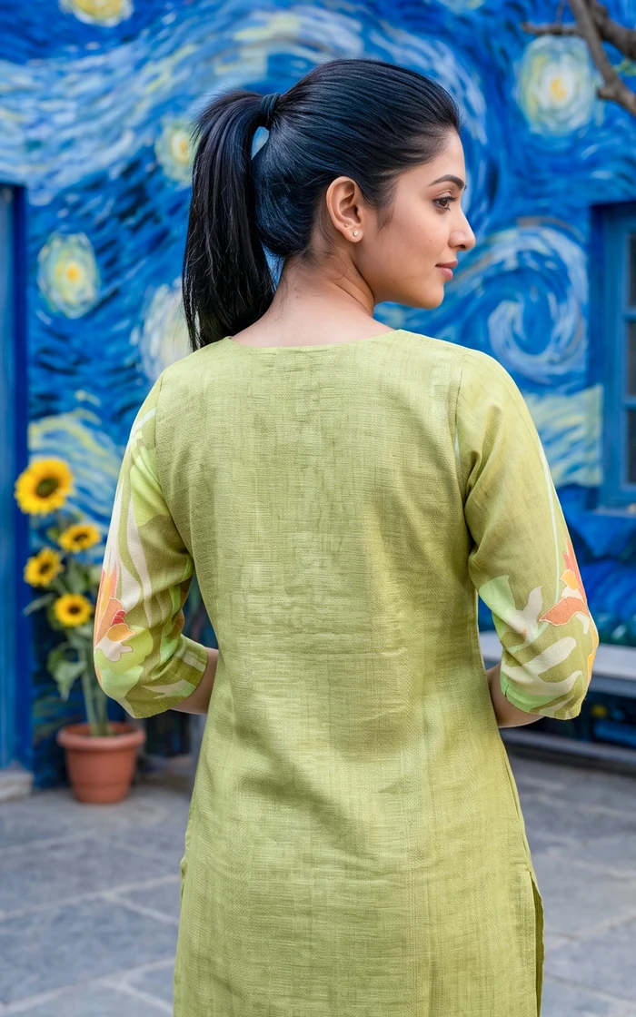 Pista Green Embroidery Straight Kurti set